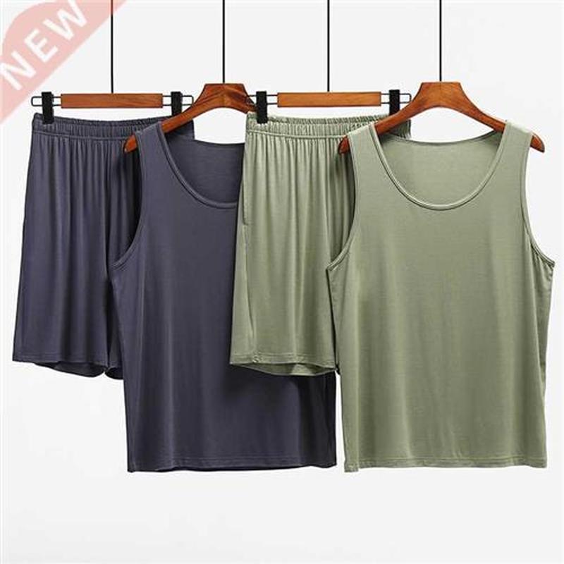 2022 Summer Modal Mens Sleeveless Vest Pajamas Set Casual L