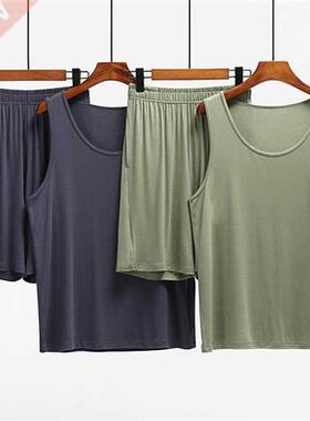 2022 Summer Modal Mens Sleeveless Vest Pajamas Set Casual L