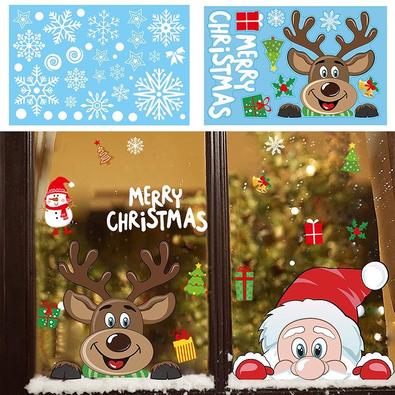 Christmas Window Decal Santa Claus Snowflake Stickers Winter