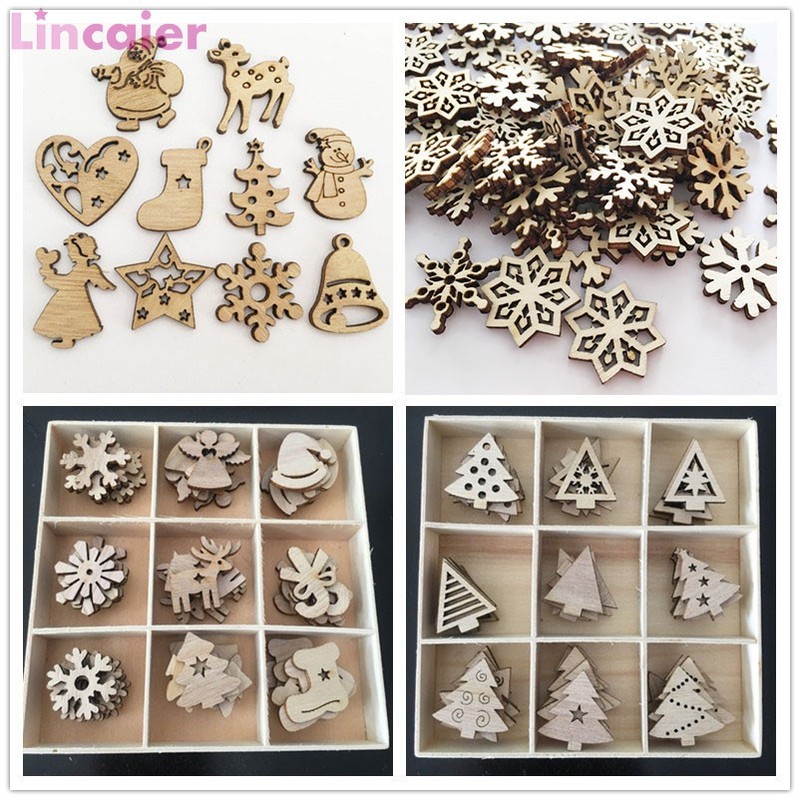 50pcs Wooden 2021 Christmas Decorations Tree Ornaments Santa