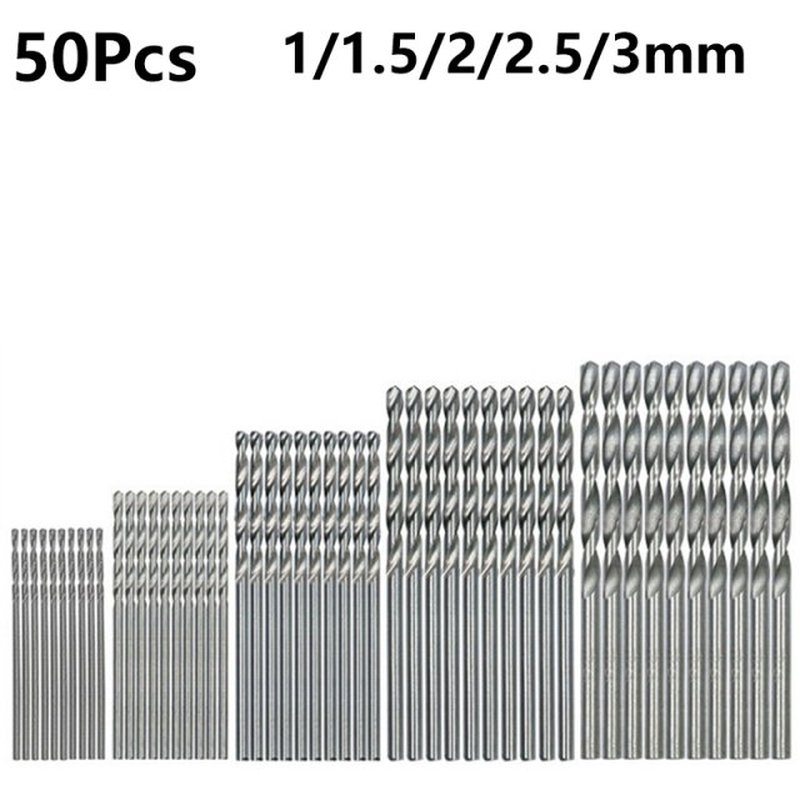 50pcs Titanium Coated HSS Drill Bits Set 1/1.5/2/2.5/3mm Hig