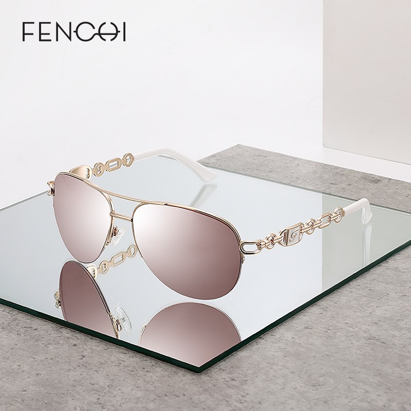 FENCHI Sunglasses Women UV 400 Mirror Pilot Pink White Fema