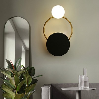 Light Luxury Wall Lamp Bedroom Bedside Lamp Black Round Mini