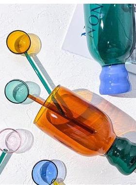 Clashing Cup with Colorful Spoon Transparent Color Portable