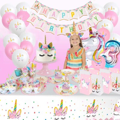 Unicorn Party Supplies Tableware Balloons Banner Unicorn Bir