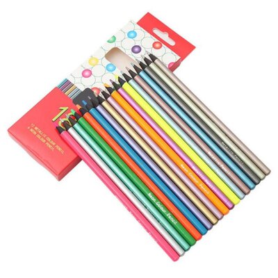 12Pcs Metallic Non-Toxic Colored Pencils 6 Fluorescent Color