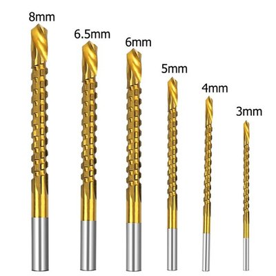 Titanium Coated Drill Bit Set 3/4/5/6/6.5/8mm Spiral Screw M