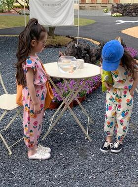 MILANCEL 2022 Summer Girls Set Vest Ninth Pants Loose Flower