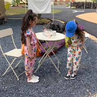 MILANCEL 2022 Summer Girls Set Vest Ninth Pants Loose Flower