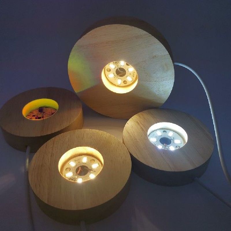 Pyramid Wooden Base USB Switch LED Round Light Night Lights