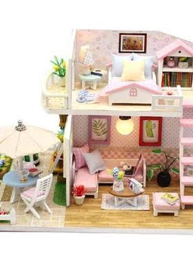 Wooden Doll Houses Kit Led Lighted 3D Assembly Model DIY