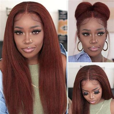 #33 Reddish Auburn Brown Kinky Straight Lace Front Human Hai