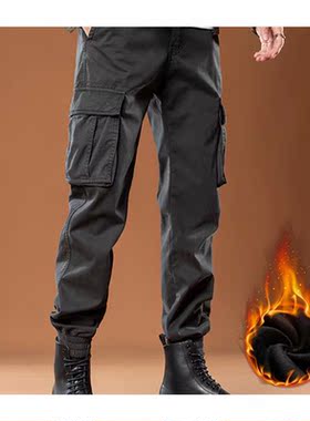 Winter Multi-Pockets Cargo Pants Men Thick Fleece Liner Warm