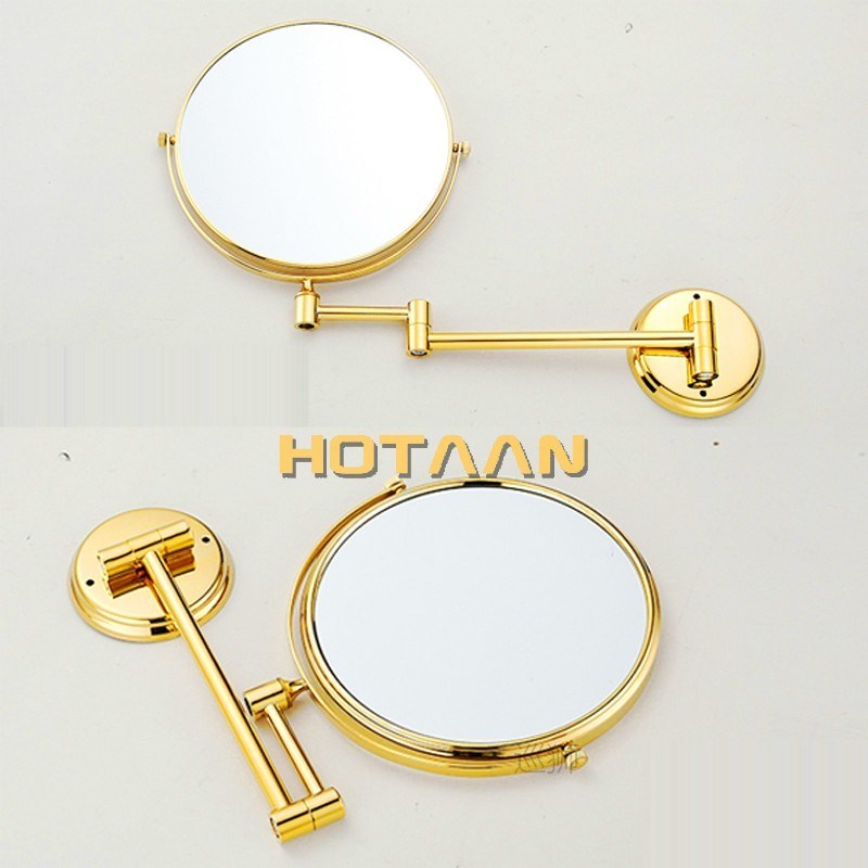 Oral Hygiene Shaving Bathroom Mirror Wall Mounted gold brass