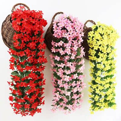 Hanging Wall Artificial Silk Violet orchid Flower Rattan