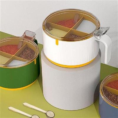 One-Piece Round Spice Storage Box 4 Compartments Spice