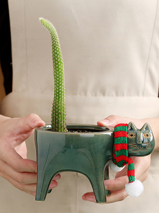 Ceramic Flowerpot Garden Pots Lovely Cat Tail Flowerpot