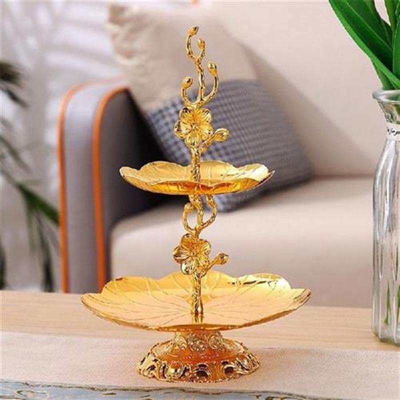 Golden Dessert Pastry Stand Creative Fruit Plates Double