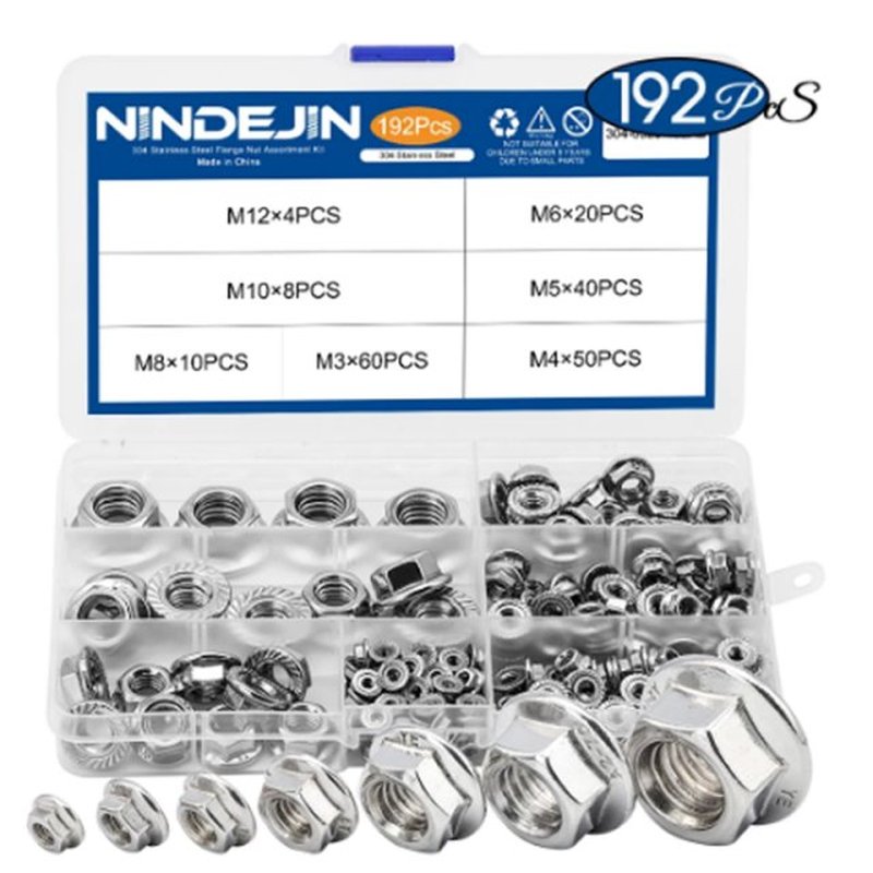 192pcs 304 Stainless Steel Hexagon Flange Nut Set M2 M2.5 M3