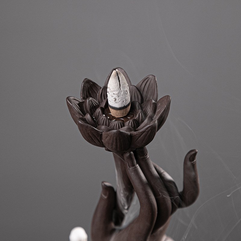 Backflow Incense Burner Ceramic The Monk Buddha Hand Holder