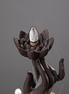 Backflow Incense Burner Ceramic The Monk Buddha Hand Holder