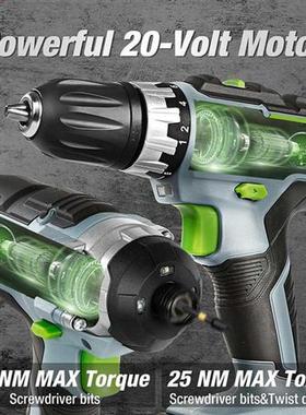 21PC 20V Li-ion Cordless Compact Drill Driver Set and Impac