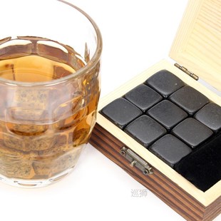 Whiskey Stones Set - 9 Granite Whiskey Rocks / Wooden Box /
