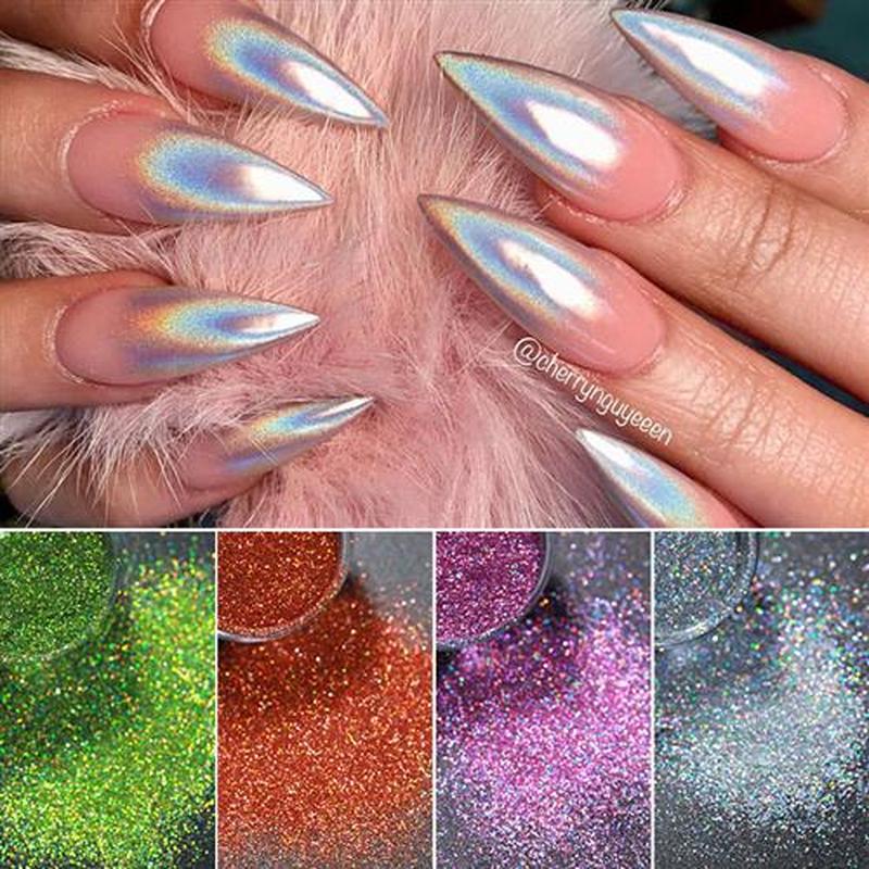 1 Box Iridescent Nail Powder Silver Glitters Flakes Nail Art