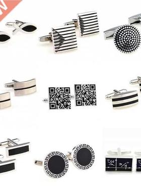 The Most Popul 9 Designs Black Color Enamel Epoxy Cufflink