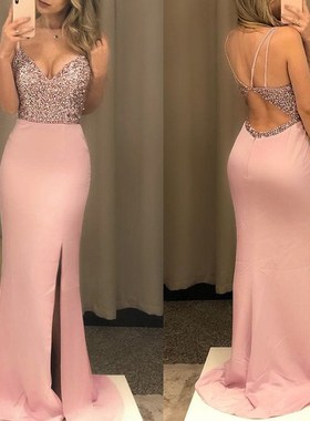 Sexy condole belt sequins backless dress dress