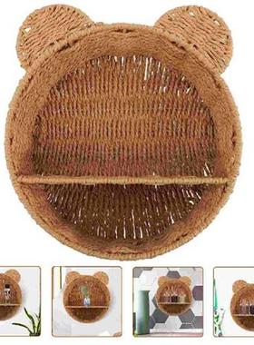 Wall Open Shelf Woven Storage Baskets Kitchen Spices Rack