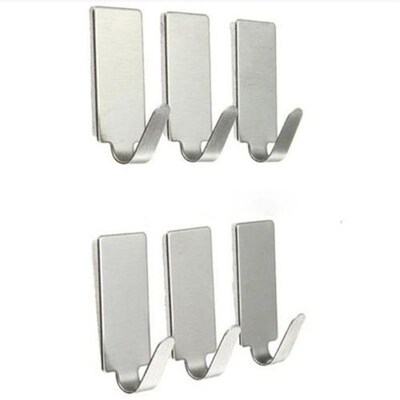 DIVV 6Pcs Hooks Self Adhesive Home Kitchen Wall Door Stainle
