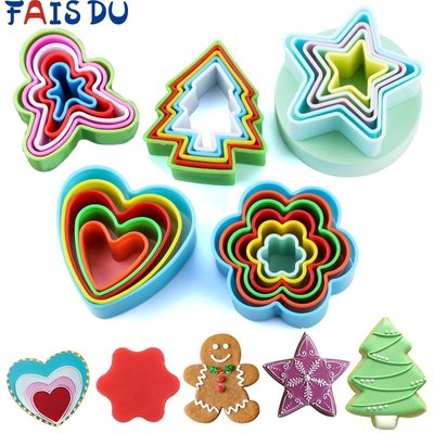 5Pcs/Set Cookie Cutter Christmas Tree Plastic Mold Set Plung