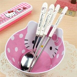 3PCS/Set Cute Cat Dinnerware Kitchen Supplies Spoon Chopstic