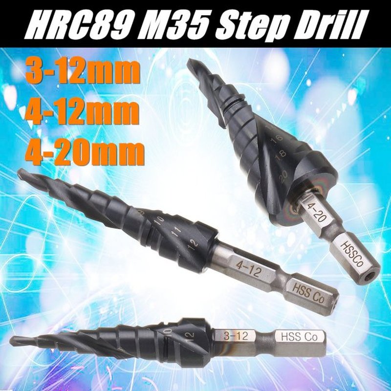 Drillpro HRC89 HSS-Co M35 Cobalt Step Drill Bit 3-12/4-12/4-
