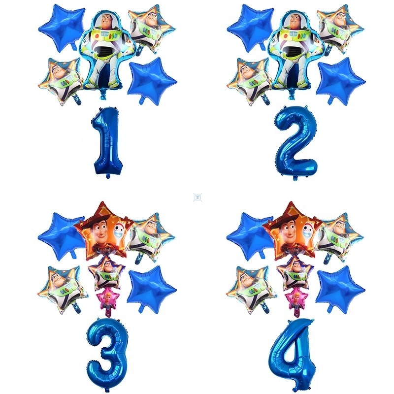 6pcs toy story ballon  32 Inch number blue foil balloons