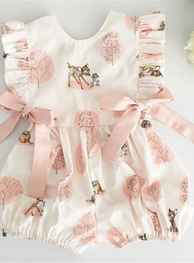 0-24M Summer Clothing Baby Girl Deer Flower Cotton Soft Romp
