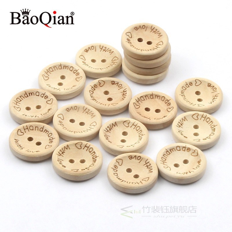 50Pcs 2Hole Natural Wooden Buttons handmade with love wood B