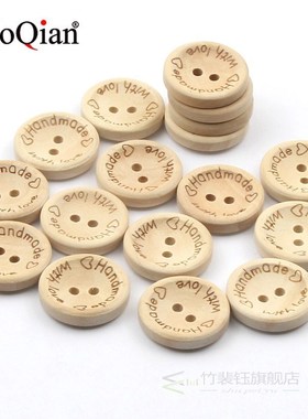 50Pcs 2Hole Natural Wooden Buttons handmade with love wood B