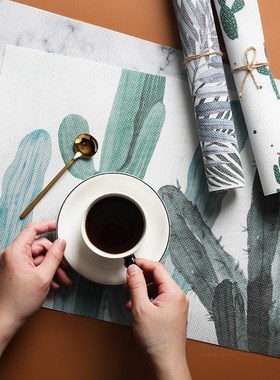 Green Plant 45X30cm PVC Place Mats Heat Resistant Non Slip T