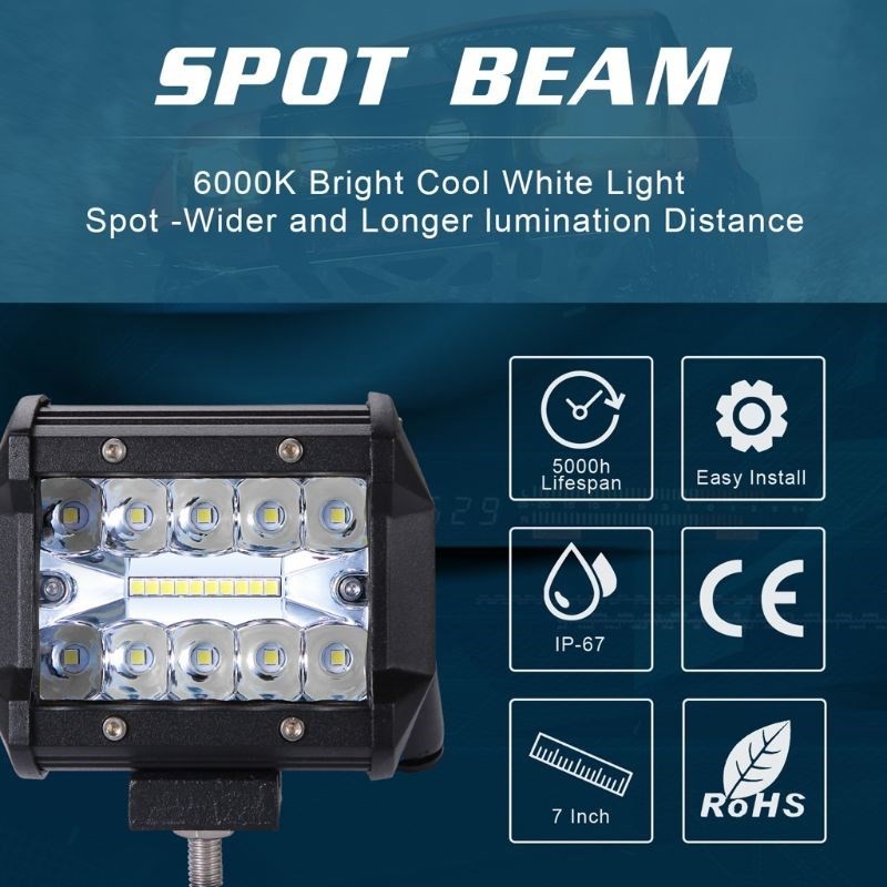 200W 4inch Triplex Work Light Automobile LED Light Bar Singl