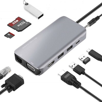 10 in 1 Type c Docking Station HDMI   SD   TF   TYPE C   US