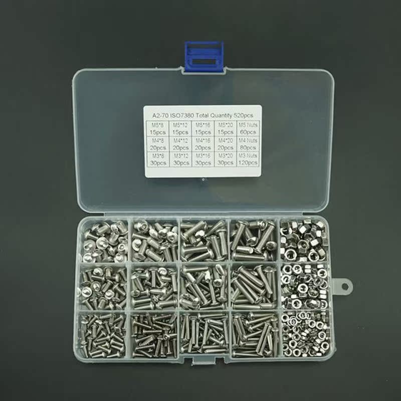520PCS 304 Stainless Steel ISO7380 M3 M4 M5 Hex Socket Butto