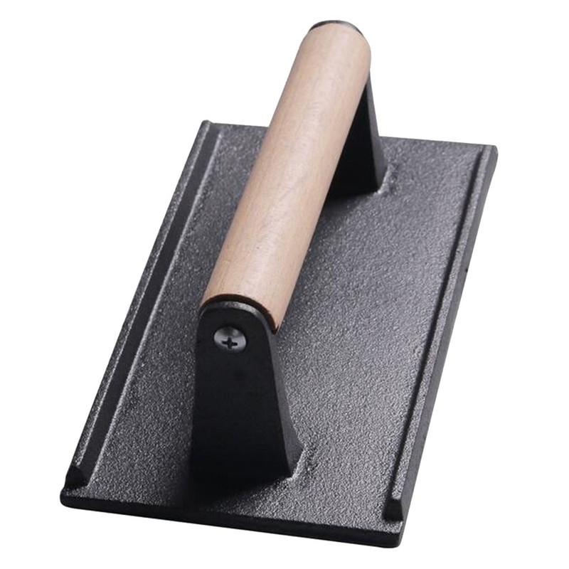 Cast Iron Pre-Seasoned Bacon Press Meat Beef Grill Burger Pr