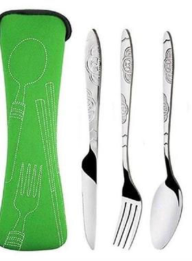 3Pcs/set Stainless Steel Dinner Set Portable Travel Camping