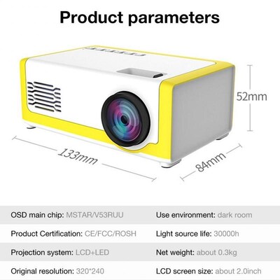 Yg300 Mini Projector LED 320x240 Pixels Supports 1080P YG-30