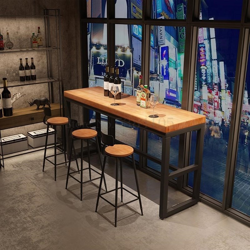 Nordic Solid Wood Long Table Coffee Bar Against Wall High St