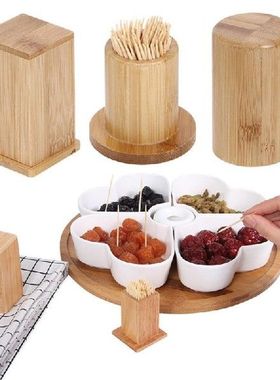 Bamboo Toothpick Holder With Lid Cotton Swab Holder Case