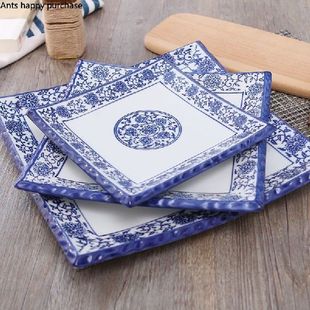 Plate White Steak Western Restaurant Blue Ceramics and