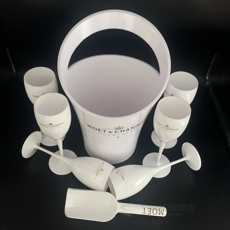 6 Glass 1 Ice Bucket 1 Scoop Champagne Flutes Party Plastic